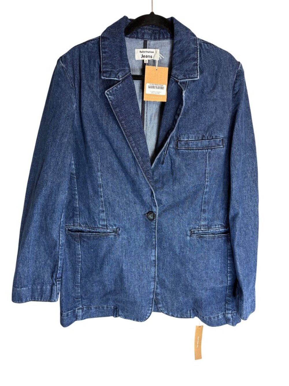 NWT Reformation Denim Blazer Coat Blue Elsa Relaxed 100% Cotton Blazer-sz Medium